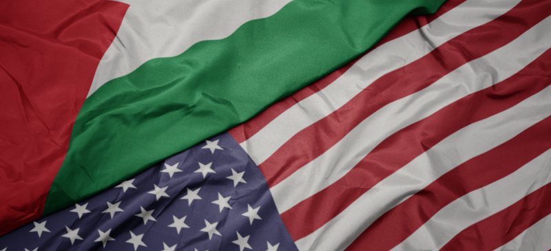 banderas de Estados Unidos y Palestina