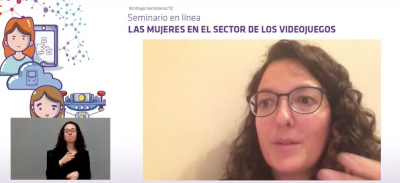 Eurídice Cabañes en la mesa redonda sobre videojuegos en el seminario online 'Las mujeres en el sector de los videojuegos'