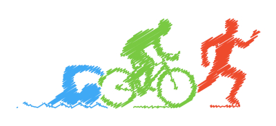Ilustración de los tres deportes de triatlón: natación, ciclismo y carrera.